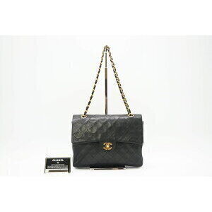 CHANEL Lambskin Matelasse Double Flap Chain Shoulder Bag Black